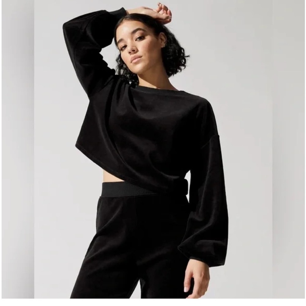 Carbon38 velour crop long sleeve sweater pullover‎ size xl black womens